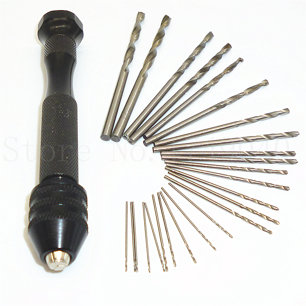    ̽ ̴ ڵ 帱 W / 谡 ô & amp; 25pc 0.5-3mm HSS ƮƮ ũ ƮƮ 帱 Ʈ Ʈ/Swivel Head Pin Vise Mini Hand Drill W/Keyless Chuck & 25